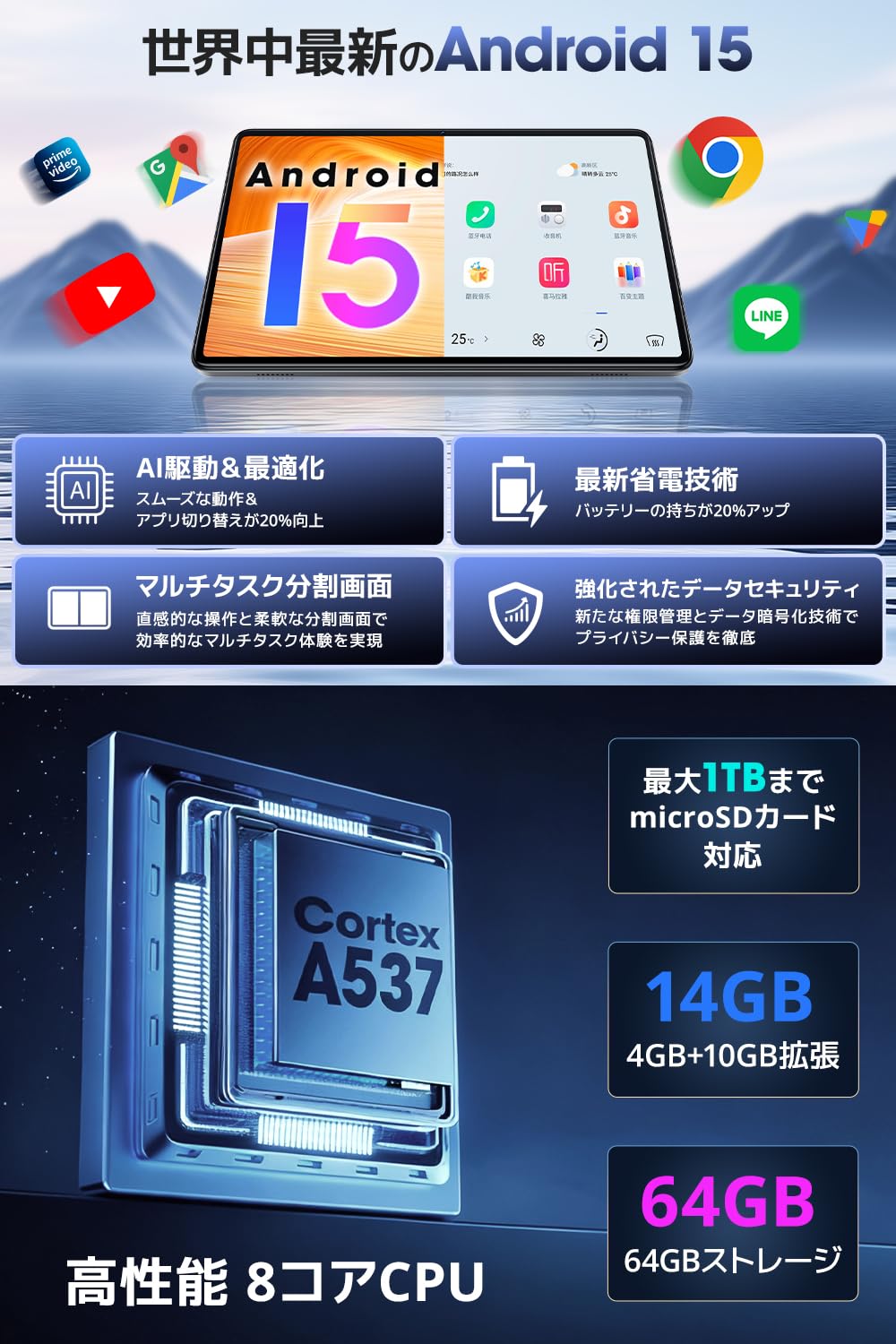 Amazon.co.jp: タブレット 10インチ 【Android 15 AI最適化OS フイルム